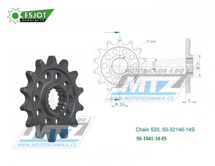Kolečko řetězové (pastorek) 1441-14zubů ESJOT 50-32146-14S - Suzuki RMZ450 / 05-12 + RMX450Z / 10-19