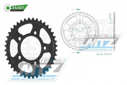 Rozeta ocelov (pevodnk) 1225-40zub ESJOT 50-32161-40 - Honda CMX300 Rebel / 17-20 + CMX500 Rebel / 17-20 + CB500X / 19-21 + CB500XA