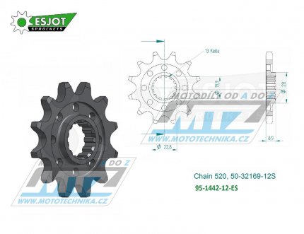 Kolečko řetězové (pastorek) 1442-12zubů ESJOT 50-32169-12S- Suzuki RMZ250 / 13-23
