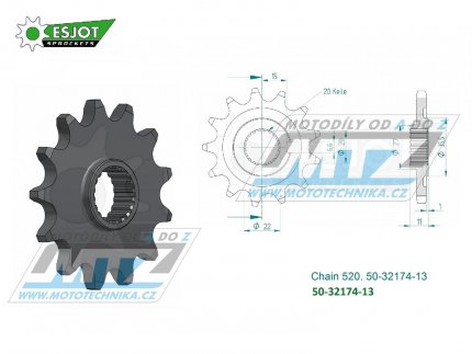 Koleko etzov (pastorek) 32174-13zub ESJOT 50-32174-13 - Sherco SE250F+SE300F / 13-20 + SE125+SC125 / 18-24