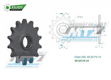 Koleko etzov (pastorek) 32174-14zub ESJOT 50-32174-14 - Sherco SE250F+SE300F / 13-20 + SE125+SC125 / 18-24