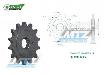 Koleko etzov (pastorek) 1908-14zub ESJOT 50-32179-14 - KTM 390 Adventure + 390 Duke + 390RC + Husqvarna 401 Svartpilen + 401 Vitpilen