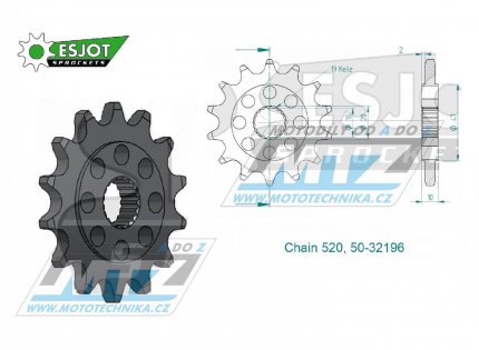 Kolečko řetězové (pastorek) 50-32196-15 zubů ESJOT 50-32196-15S - Zontes 125G1+125U / 21-23 + 125GK / 22-23