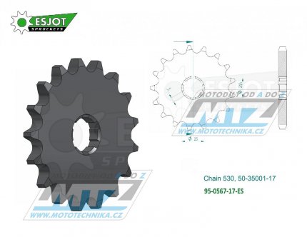 Kolečko řetězové (pastorek) 0567-17zubů ESJOT 50-35001-17 - Yamaha RD250DXD + RD250LC + RZ250 + XS250 + RD350LC + XS400 + XS400SE + RD250DXC + RD250DXE + RD400DX + RD400DXE + XS400