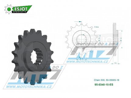 Kolečko řetězové (pastorek) 0340-18zubů ESJOT 50-35005-18 - Honda CBX1000A ProLink / 80 + CBX1000 Pro Link / 80-82