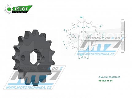 Kolečko řetězové (pastorek) 0509-15zubů ESJOT 50-35014-15 - Kawasaki KZ400 Deluxe + KZ400 + Z400 + KZ440 LTD + KZ440 + Z440
