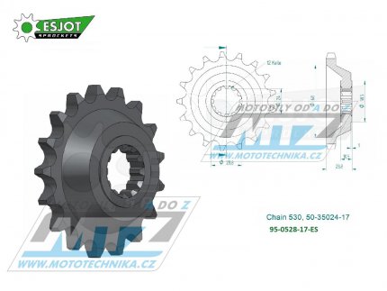 Kolečko řetězové (pastorek) 0528-17zubů ESJOT 50-35024-17 - Kawasaki ZX1100 Ninja + ZZR1100