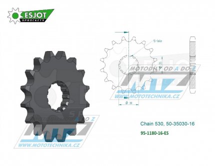 Kolečko řetězové (pastorek) 1180-16zubů ESJOT 50-35030-16 - Triumph 750 + T509 + 900 + 955 + 955i + 1000 + 1050 + 1200