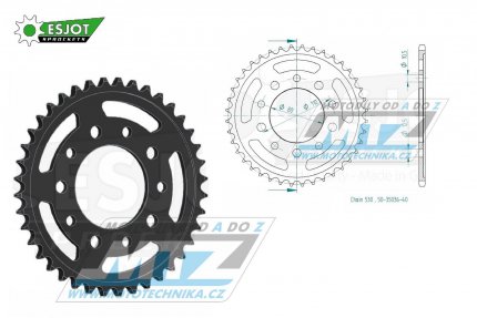 Rozeta ocelov (pevodnk) 1334-40zub ESJOT 50-35036-40 - Honda CB450 DXK + CB450 Night Hawk + CB750F + CB900F + CB1100F + CBR400R + CBR600F + CBR1000F Hurricane + CBX1000 ProLink + VF500F + VF750F + VF1000F + VFR750F