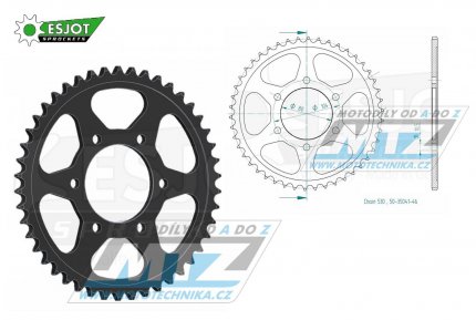 Rozeta ocelová (převodník) 0488-46zubů ESJOT 50-35041-46 - Kawasaki GPZ550 Unitrack + GPZ400 + KZ550 + KZ650 + KZ750 + KZ1000 + Z550 + Z650 + Z750 + ZR550 + ZR400 + Z650SR + ZXR750 + ZX9R Ninja + ZRX1200 + ZX12R Ninja + ZZR1200 Ninja