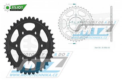 Rozeta ocelov (pevodnk) 0816-38zub ESJOT 50-35043-38 - Suzuki GS550 + GR650 + GS650 + GT750 + GSF1200 Bandit + GSX400 + GSX550 + GSX750 + GSX1100 + GSXR750 + GSXR1100 + RF900R