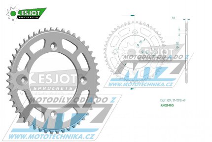 Rozeta řetězová (převodník) Dural 0215-49zubů ESJOT 51-13012-49 - barva stříbrná - Honda CR80R / 85-02 + CR80R2 Expert / 96-02 + CR85R Expert / 03-07 + CR85R / 03-07 + CRF150R / 07-21