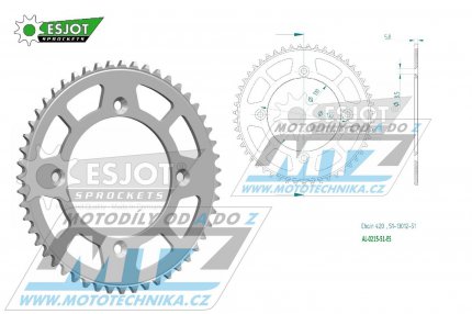 Rozeta řetězová (převodník) Dural 0215-51zubů ESJOT 51-13012-51 - barva stříbrná - Honda CR80R / 85-02 + CR80R2 Expert / 96-02 + CR85R Expert / 03-07 + CR85R / 03-07 + CRF150R / 07-21