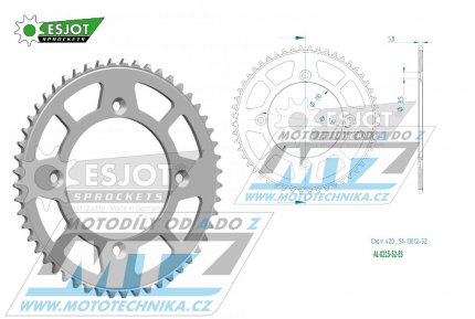 Rozeta řetězová (převodník) Dural 0215-52zubů ESJOT 51-13012-52 - barva stříbrná - Honda CR80R / 85-02 + CR80R2 Expert / 96-02 + CR85R Expert / 03-07 + CR85R / 03-07 + CRF150R / 07-21
