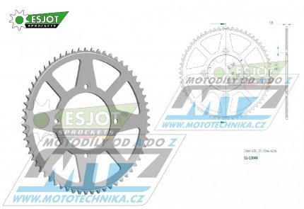 Rozeta řetězová (převodník) Dural 13044-62zubů ESJOT 51-13044-62 - Beta RR50 Sport+Racing / 06-18 + 25 km/h version / 06-10 + Motard+Sport+Track / 06-18 + Supermotard 25 km/h version / 06-10 + Supermotard / 21-23