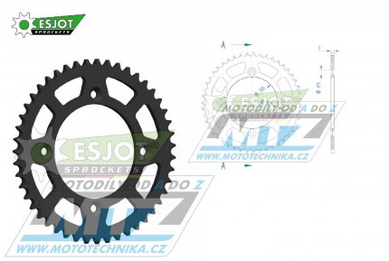 Rozeta řetězová (převodník) Dural 0798-46zubů ESJOT 51-15026-46BP - barva černá elox - Suzuki RM80 / 83-01 + RM85 / 02-20 + Yamaha YZ80 / 93-01 + YZ85 / 02-20 + Beta RR125 / 06-12