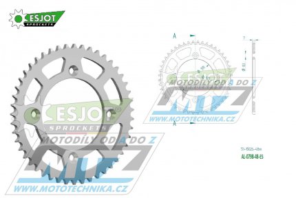 Rozeta řetězová (převodník) Dural 0798-48zubů ESJOT 51-15026-48 - barva stříbrná - Suzuki RM80 / 83-01 + RM85 / 02-20 + Yamaha YZ80 / 93-01 + YZ85 / 02-20 + Beta RR125 / 06-12