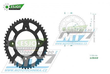 Rozeta řetězová (převodník) Dural 0798-49zubů ESJOT 51-15026-49BP - barva černá elox - Suzuki RM80 / 83-01 + RM85 / 02-20 + Yamaha YZ80 / 93-01 + YZ85 / 02-20 + Beta RR125 / 06-12