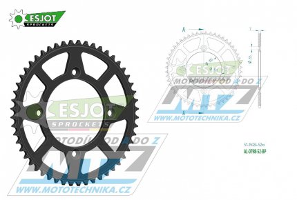 Rozeta řetězová (převodník) Dural 0798-52zubů ESJOT 51-15026-52BP - barva černá elox - Suzuki RM80 / 83-01 + RM85 / 02-20 + Yamaha YZ80 / 93-01 + YZ85 / 02-20 + Beta RR125 / 06-12