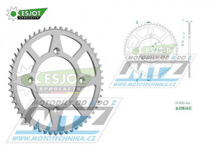 Rozeta řetězová (převodník) Dural 0798-54zubů ESJOT 51-15026-54 - barva stříbrná - Suzuki RM80 / 83-01 + RM85 / 02-20 + Yamaha YZ80 / 93-01 + YZ85 / 02-20 + Beta RR125 / 06-12