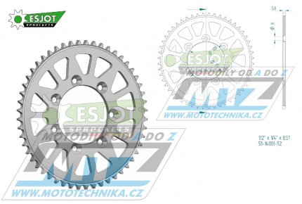 Rozeta etzov (pevodnk) Dural 16001-52zub ESJOT 51-16001-52 - TM 85MX Junior / 14-17