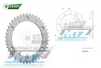 Rozeta řetězová (převodník) Dural 0853-42zubů ESJOT 51-32003-42 - barva stříbrná - Yamaha YZ100+YZ125+YZ250 +YZ465+YZ490+DT200R+ SR500+IT175+IT200+IT250+IT400+IT465+IT490+TT350 + WR125 +WR250+WR400+WR500+YFM350X Warrior+YFM660R Raptor + Kreidler 170