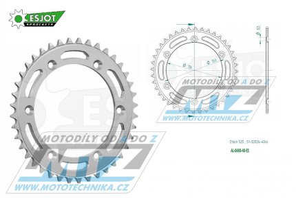 Rozeta řetězová (převodník) Dural 0460-40zubů ESJOT 51-32024-40 - barva stříbrná - Kawasaki KX125+KX250+KX500 +KXF250+KXF450+KDX175+KDX200+KDX220R+KDX250+KLX250R+KLX250 D-Tracker +KLX250+KLX250SF+KLX300+KLX450R+KLX650R + Suzuki RM-Z250