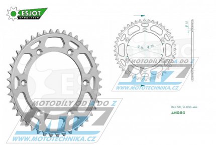 Rozeta řetězová (převodník) Dural 0460-44zubů ESJOT 51-32024-44 - barva stříbrná - Kawasaki KX125+KX250+KX500 +KXF250+KXF450+KDX175+KDX200+KDX220R+KDX250+KLX250R+KLX250 D-Tracker +KLX250+KLX250SF+KLX300+KLX450R+KLX650R + Suzuki RM-Z250