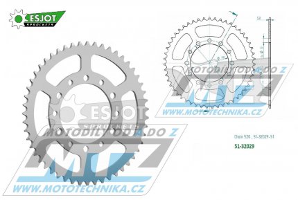 Rozeta řetězová (převodník) Dural 32029-51zubů ESJOT 51-32029-51 - Kawasaki Eliminator 500+Z500 / 24 + Suzuki GSXR1000 ABS 520 Conversion / 17-21
