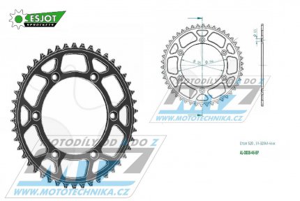 Rozeta řetězová (převodník) Dural 0808-46zubů ESJOT 51-32041-46BP - barva černá elox - Suzuki RM125 / 80-11+RM250 / 82-12+RMX250 / 89-00+RMZ250 / 07-20+RMZ450 / 05-20+RMX450Z / 10-19+DRZ250 / 01-07+DR350 / 96-99+DRZ400S / 00-20+DRZ400E / 00-07 + Kawa