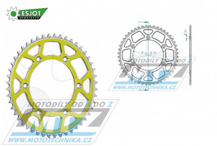 Rozeta etzov (pevodnk) Dural 0808-49zub ESJOT 51-32041-49SY - barva lut - Suzuki RM125 / 80-11+RM250 / 82-12+RMX250 / 89-00+RMZ250 / 07-20+RMZ450 / 05-20+RMX450Z / 10-19+DRZ250 / 01-07+DR350 / 96-99+DRZ400S / 00-20+DRZ400E / 00-07 + Kawasaki