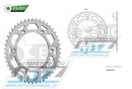 Rozeta řetězová (převodník) Dural 0822-46zubů ESJOT 51-32043-46 - barva stříbrná - Husqvarna CR+WR+TC+TE+WRE+TXC+SM+SMR + Suzuki DR350+DRZ400 + Cagiva WMX + Gas-Gas EC+ECF+XC+Ranger + Beta RR + Sherco SE+SEF + Rieju MR+XC+Ranger