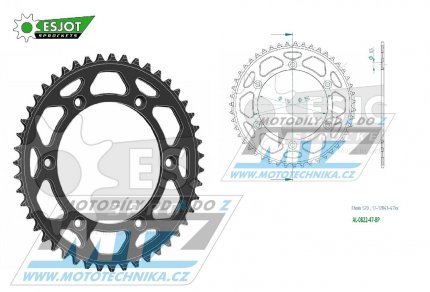 Rozeta řetězová (převodník) Dural 0822-48zubů ESJOT 51-32043-48BP - barva černá elox - Husqvarna CR+WR+TC+TE+WRE+TXC+SM+SMR + Suzuki DR350+DRZ400 + Cagiva WMX + Gas-Gas EC+ECF+XC+Ranger + Beta RR + Sherco SE+SEF + Rieju MR+XC+Ranger