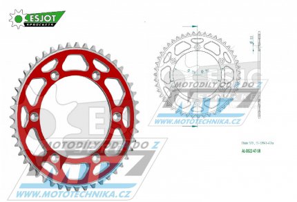 Rozeta řetězová (převodník) Dural 0822-47zubů ESJOT 51-32043-47SR - barva červená - Husqvarna CR+WR+TC+TE+WRE+TXC+SM+SMR + Suzuki DR350+DRZ400 + Cagiva WMX + Gas-Gas EC+ECF+XC+Ranger + Beta RR + Sherco SE+SEF + Rieju MR+XC+Ranger
