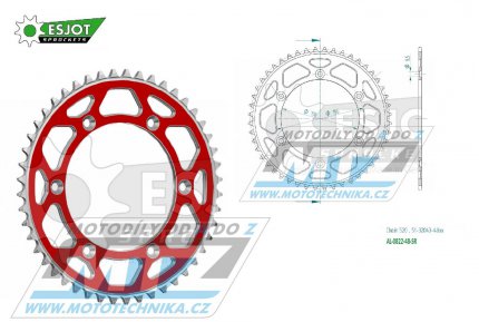 Rozeta etzov (pevodnk) Dural 0822-48zub ESJOT 51-32043-48SR - barva erven - Husqvarna CR+WR+TC+TE+WRE+TXC+SM+SMR + Suzuki DR350+DRZ400 + Cagiva WMX + Gas-Gas EC+ECF+XC+Ranger + Beta RR + Sherco SE+SEF + Rieju MR+XC+Ranger