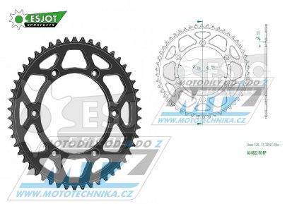 Rozeta etzov (pevodnk) Dural 0822-50zub ESJOT 51-32043-50BP - barva ern elox - Husqvarna CR+WR+TC+TE+WRE+TXC+SM+SMR + Suzuki DR350+DRZ400 + Cagiva WMX + Gas-Gas EC+ECF+XC+Ranger + Beta RR + Sherco SE+SEF + Rieju MR+XC+Ranger
