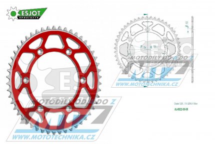 Rozeta etzov (pevodnk) Dural 0822-50zub ESJOT 51-32043-50SR - barva erven - Husqvarna CR+WR+TC+TE+WRE+TXC+SM+SMR + Suzuki DR350+DRZ400 + Cagiva WMX + Gas-Gas EC+ECF+XC+Ranger + Beta RR + Sherco SE+SEF + Rieju MR+XC+Ranger