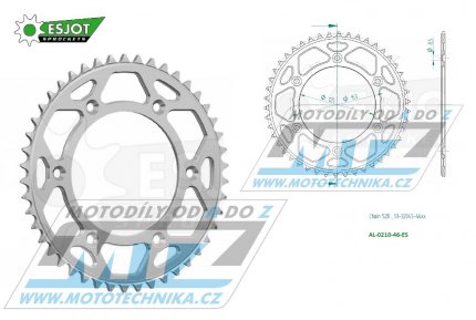 Rozeta řetězová (převodník) Dural 0210-46zubů ESJOT 51-32045-46 - barva stříbrná - Honda CR125+CR250+CR500 + CRF250R+CRF250X+CRF450R+CRF450X+CRF450RX+CRF450L + CRM250+CRF150F + CRF230F / 03-21 + XR250S+XL250S+XL250 + XR250R+XR400R / 96-04 + XR650R /