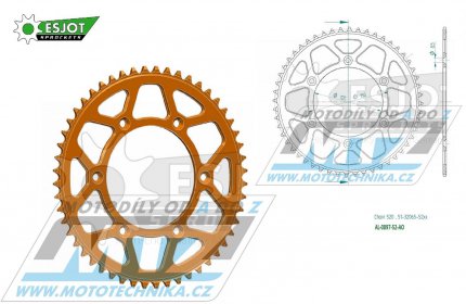 Rozeta řetězová (převodník) Dural 0897-52zubů ESJOT 51-32065-52AO - barva oranžová elox - KTM 125SX+250SXF+ 360EXC+400EXCF+300XC+450XCF+440MX+790 Adventure+620 EGS+690 Duke+125LC2+ 350LC4+525SMR+690SMC + Husaberg TE250+FC350+FE450+FS450+FX450 + Husqv