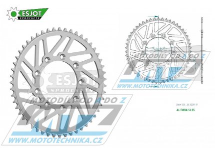 Rozeta řetězová (převodník) Dural TM-51zubů ESJOT 51-32231-51 - barva stříbrná - TM MX125+MX144+MX250+MX250F+MX450F+MX530F / 92-22 + EN125+EN144+EN250+EN300+EN250F+EN300F+EN450F+EN530F / 92-22 + MX80