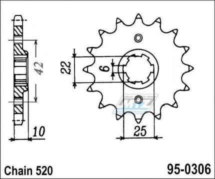 Koleko etzov (pastorek) 0306-15zub MTZ - Honda NX650 Dominator / 88 + XL400RC / 82