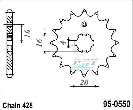 Koleko etzov (pastorek) 0550-15zub MTZ - Yamaha DT80 LC + 105 Crypton R + T110 Crypton R + 115 Crypton R + 135 Crypton X