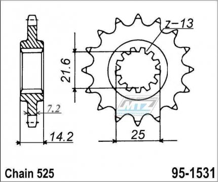 Kolečko řetězové (pastorek) 1531-15zubů MTZ - Kawasaki ZR750 Zephyr / 95-99