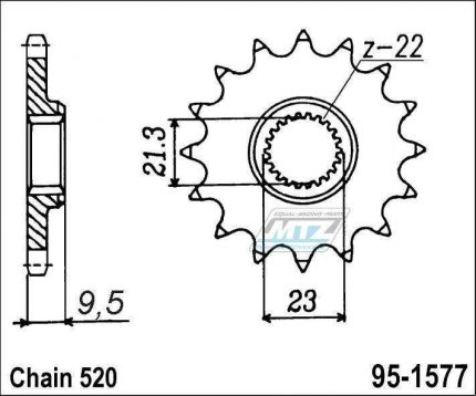 Koleko etzov (pastorek) 1577-15zub MTZ - Yamaha TT600RE / 04 + XT600E / 99-03