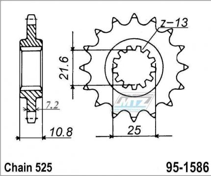 Kolečko řetězové (pastorek) 1586-16zubů MTZ - Yamaha YZF R6 + TDM850 + TRX850