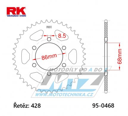 Rozeta ocelov (pevodnk) 0468-34zub RK - Kawasaki BN125 Eliminator + AR125+AX125 Athlete + Modenas 125 Kristar+135 GT+135 X-Cite