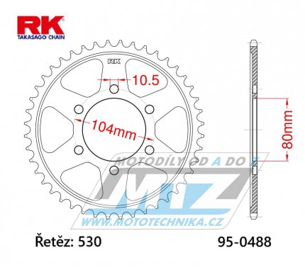 Rozeta ocelov (pevodnk) 0488-45zub RK - Kawasaki GPZ550 Unitrack + GPZ400 + KZ550 + KZ650 + KZ750 + KZ1000 + Z550 + Z650 + Z750 + ZR550 + ZR400 + Z650SR + ZXR750 + ZX9R Ninja + ZRX1200 + ZX12R Ninja + ZZR1200 Ninja