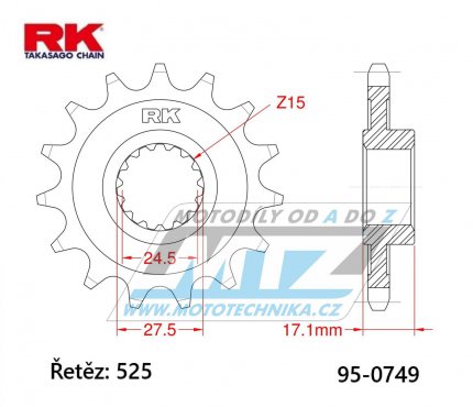Koleko etzov (pastorek) 0749-14zub RK - Ducati 1103 Streetfighter + 1199 Panigale + 1199 Superleggeria + 1299 Panigale + 1103 Panigale
