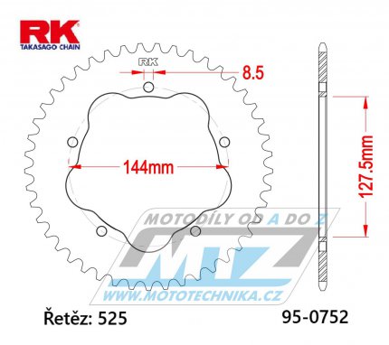 Rozeta ocelov (pevodnk) 0752-39zub RK - Ducati 796 Hypermotard + 795 Monster + 820 Hypermotard + 820 Hyperstrada + 848 + 821 Hypermotard + 916 Monster + 939 Hypermotard + 996 Biposto + 998
