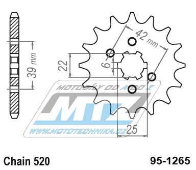 Koleko etzov (pastorek) 1265-15zub MTZ - Honda XL250 / 76-81 + XL250 K1/K2 (USA) / 72-76